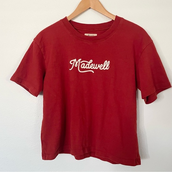 Madewell Tops - Madewell Rust Orange T-Shirt Embroidered Logo Tee Small Oversized Crop Boxy Y2K